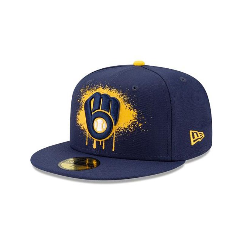 MLB Milwaukee Brewers Drip Front 59Fifty Fitted (BCZ3546) - Blue New Era Caps